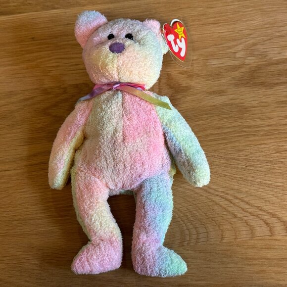 Ty Original Beanie Baby, Groovy the Bear, Tie-Dye Rainbow, DOB January 10, 1999 - Picture 5 of 15